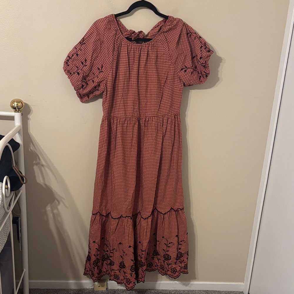 Madewell Puff Sleeve 100% Cotton Floral Embroidered Midi Dress
